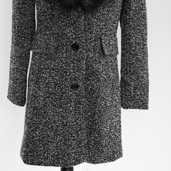 Retro tweed winter coat removable faux fur collar black & white S - Picture 6 of 13